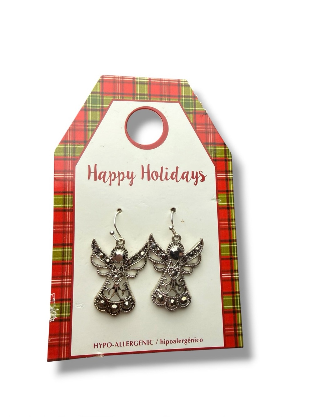 Holiday Silver Angel Drop Earrings -